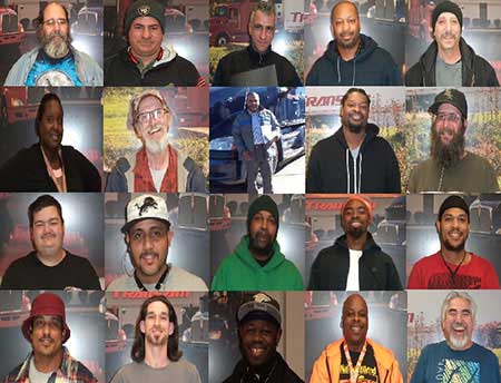 Photo is a collage of drivers who have leased trucks from ONE Leasing and became independent contractors for TransAm Trucking.